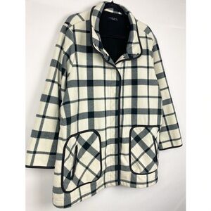 Ellen Reyes Plaid Fleece Blanket Coat Jacket‎ Plus Size, Black White - Size 1X